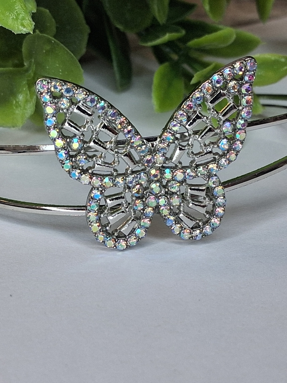 Iridescent Crystal Butterfly Cuff Bracelet